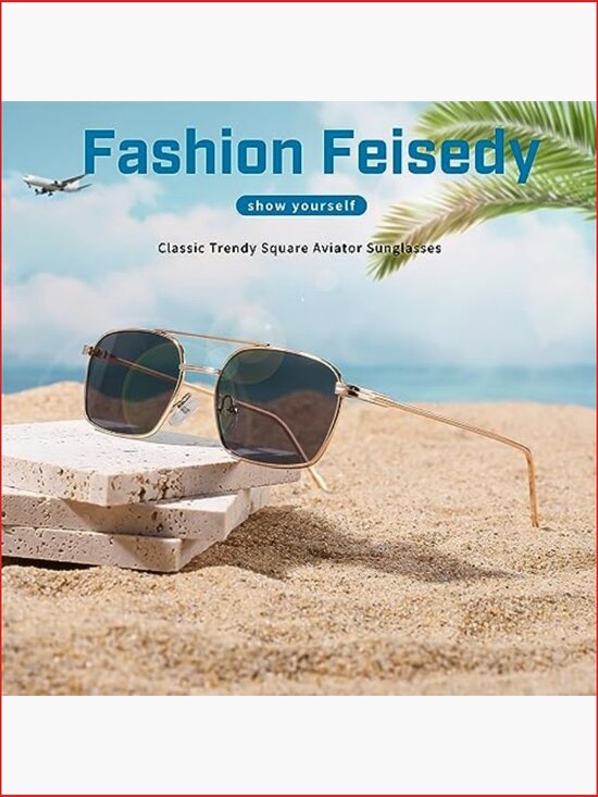 Square Aviator Sunglasses for Women Men Retro Metal Frame UV Protection